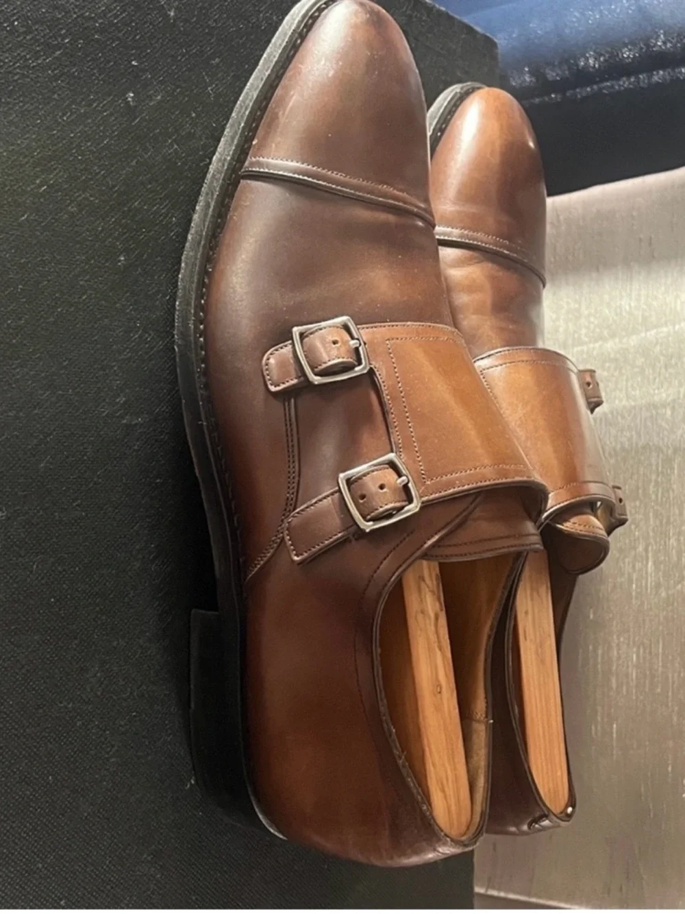 Salvatore Ferragamo Tramezza Chestnut Double Monk Strap Shoes Size 12D